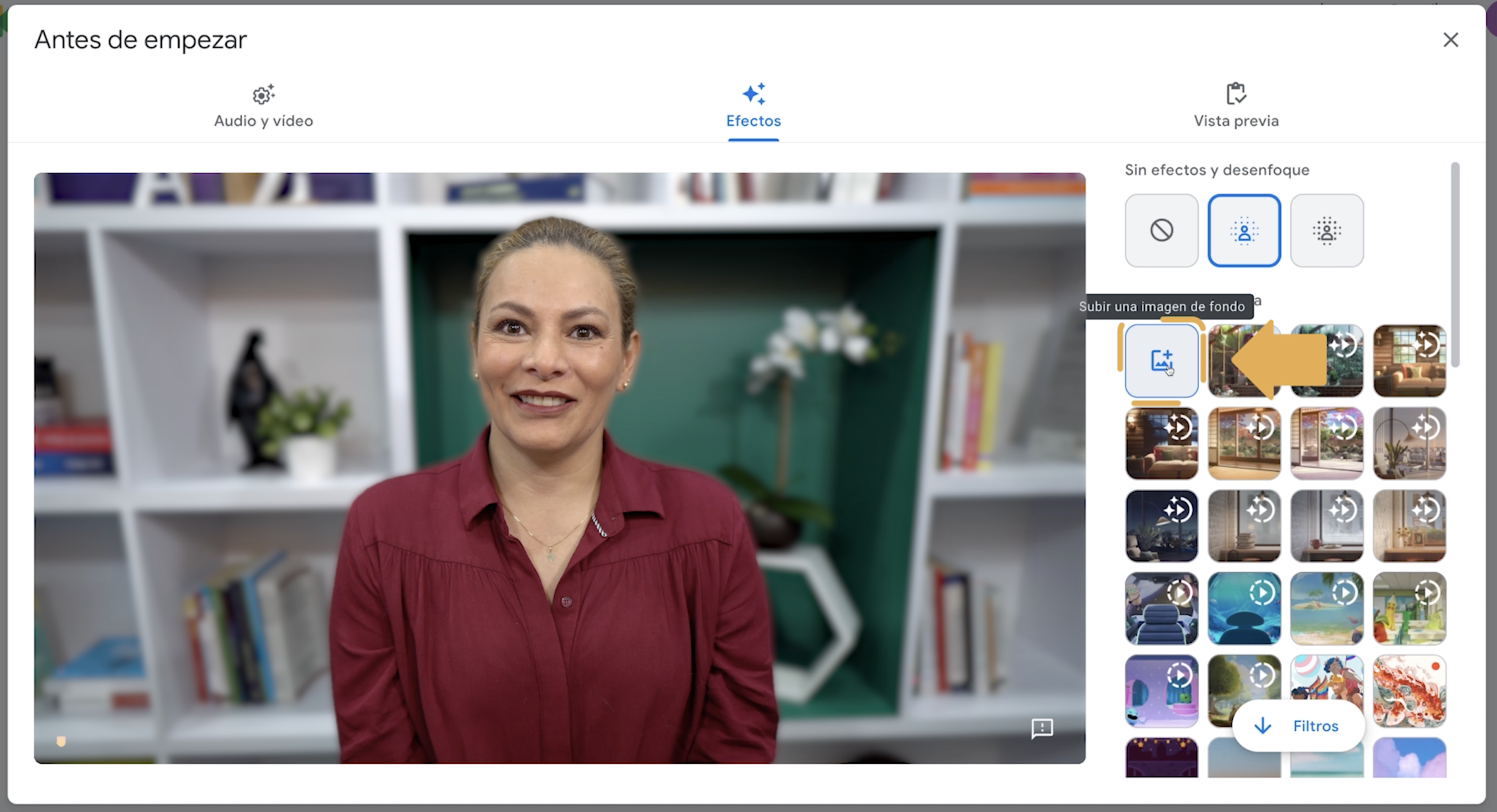 Si quieres elegir una imagen de fondo, haz clic en Subir una imagen de fondo. Se abrirá una pequeña ventana donde podrás seleccionar la imagen desde tu computadora.